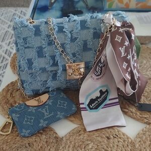 GWP 100% Silk Twilly Scarf Key Pouch Bundle